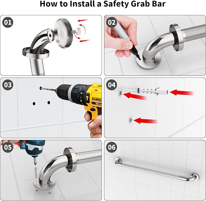 Chrome Grab Bar 32 Inch, Grab Bar for Bathtub and Shower | Anti-Slip Knurled Grip, Stainless Steel, Bathroom Assist Handle Handrail, Handicap Support Bars for Toilet, 1.25" Diameter