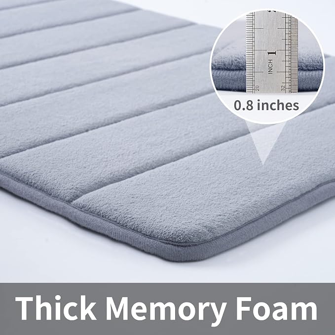 ROSMARUS Memory Foam Bath Mat, 20''x32'', Grey | Water Absorbent, Ultra Soft, Non Slip, Thick Foam, Bathroom Rugs for Floor & Tub, Machine Washable Care
