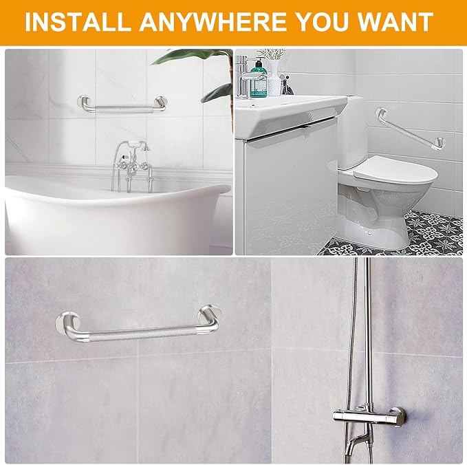 18 Inch Knurled Shower Grab Bar, Brushed Nickel, 2 Pack | 304 Stainless Steel, ADA 500lbs Support, Non-Slip Knurled Grip, Concealed Screws, Rustproof Handrail