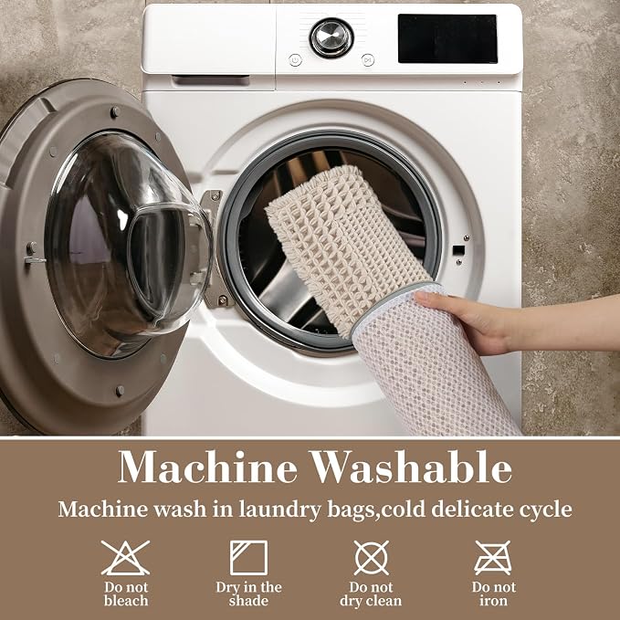 RESARE Waffle Bath Mat for Bathroom Non Slip Bathroom Rugs 20x32 Pale Beige | Absorbent Boho Bathroom Floor Mats Machine Washable Quick Dry, Soft Solid Bath Rugs with Tassels, Ideal Farmhouse Home Decor