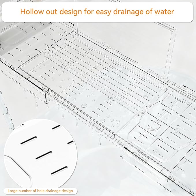 Luxury Clear Bathtub Shelf Across Tub,Expandable Plastic Bathtub Tray Over The Tub Bath Caddy,Free Standing Bath Table Board & Accessories for Women Relaxing with Reading Book and Ipad Holder