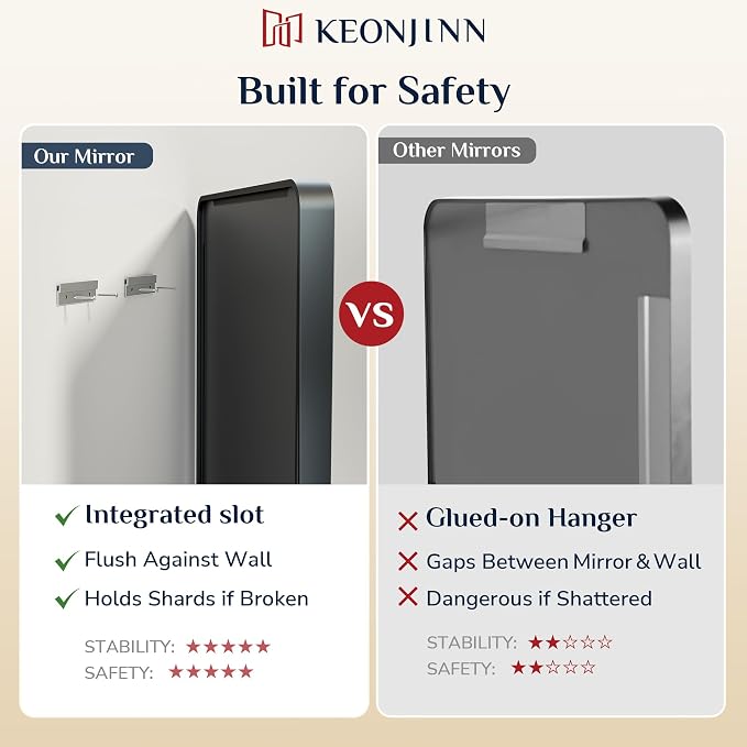 Keonjinn 60 x 40 Inch Black Bathroom Mirrors for Over Sink, Tempered Glass | Sandblasted Finish, Matte Black Vanity Mirror, Anti-Rust, Seamless Aluminum Frame, Rounded Rectangle, French Cleat Mount