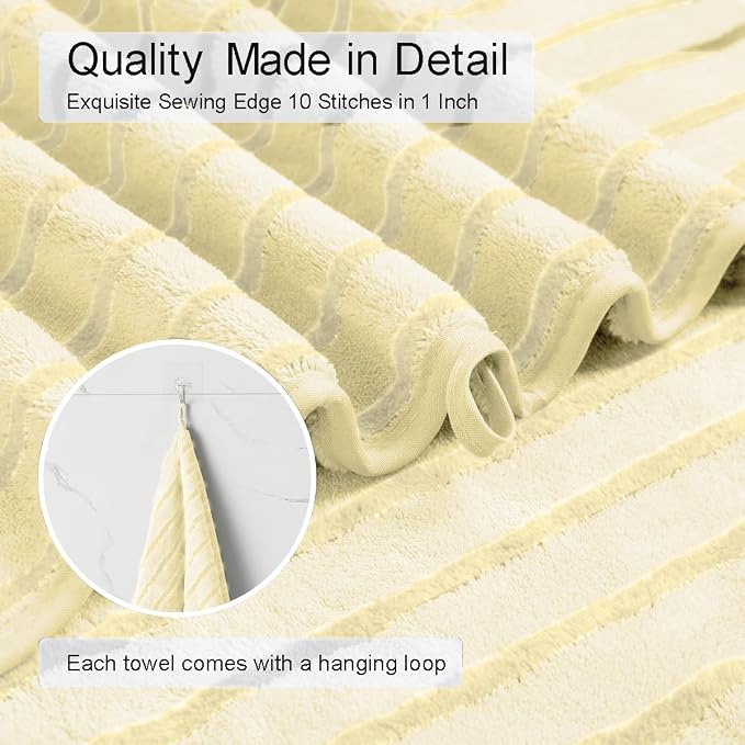 4 Pcs Light Yellow Cabana Stripe Large Bath Towels 35"x70" Oversized Bath Sheet Soft Breathable Jumbo Bathroom Towels Highly Absorbent Shower Towel Quick Dry Beach Chair Towel Spa Gym Hotel Towel Set