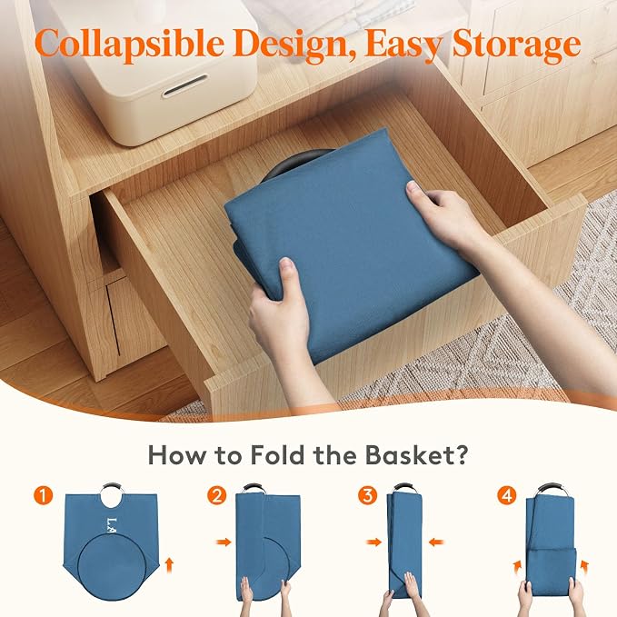 Lifewit 2 Pack 100L Laundry Basket with Aluminum Handles, Blue | Collapsible Large Laundry Hamper, Waterproof Fabric, Freestanding Dirty Clothes Hampers for Dorm, RV, Bedroom, Laundry Room