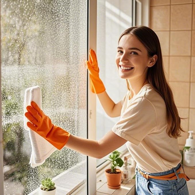 Latex Free Nitrile Cleaning Gloves, Large, 3 Pairs | 12 Mil Thick, Reusable Gloves with Non-Slip Grip, Waterproof for Dishwashing, Kitchen, Bathroom & Household Cleaning