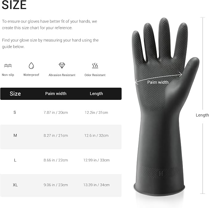 ThxToms Dishwashing Rubber Gloves, Reusable Latex, Medium, Black, 3 Pairs | Cleaning Gloves for Housework Kitchen Bathroom, Durable Flexible & Anti-slip, Smooth Lining, Easy On & Off