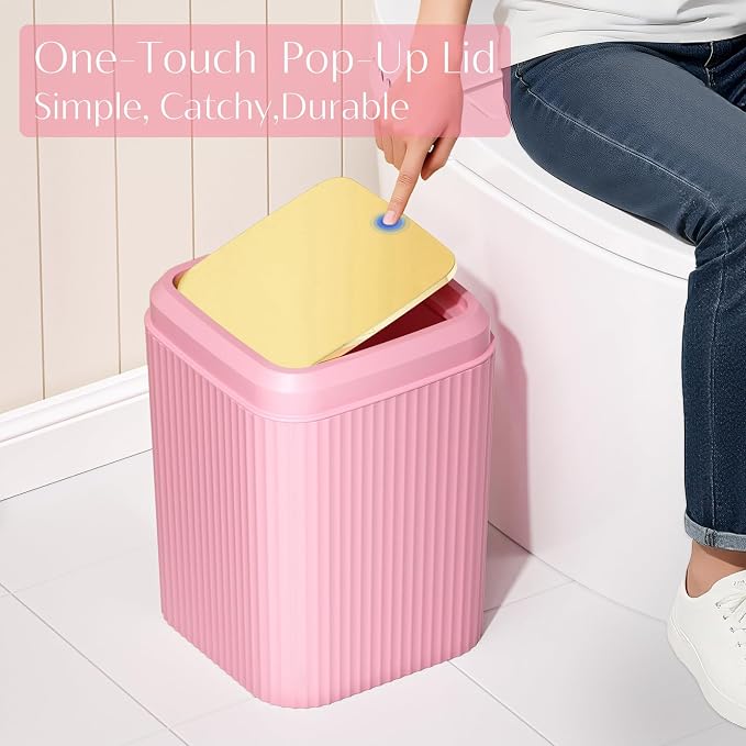 17PCS Bathroom Accessories Set, Pink Bathroom Set Bathroom Accessories Set with Trash Can, Toilet Brush, Toothbrush Holder, Qtip Holder & 3PCS Soap Dispenser