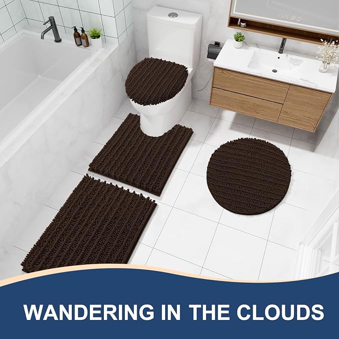 Arotive Bathroom Rugs Mat 60x24, Soft Absorbent Chenille Shaggy Bath Mat | Brown, Machine Wash Dry, Bath Rugs for Bathroom Floor, Tub and Shower, Home Decor Accessories