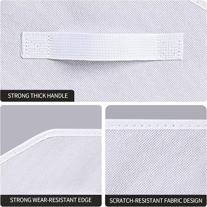 Closet Baskets for Shelves Trapezoid - Decorative Storage Baskets with Handle, Closet Bins for Organization, Shelf Storage Bins for Clothes, Books, Home, Office, 10 Pack, White