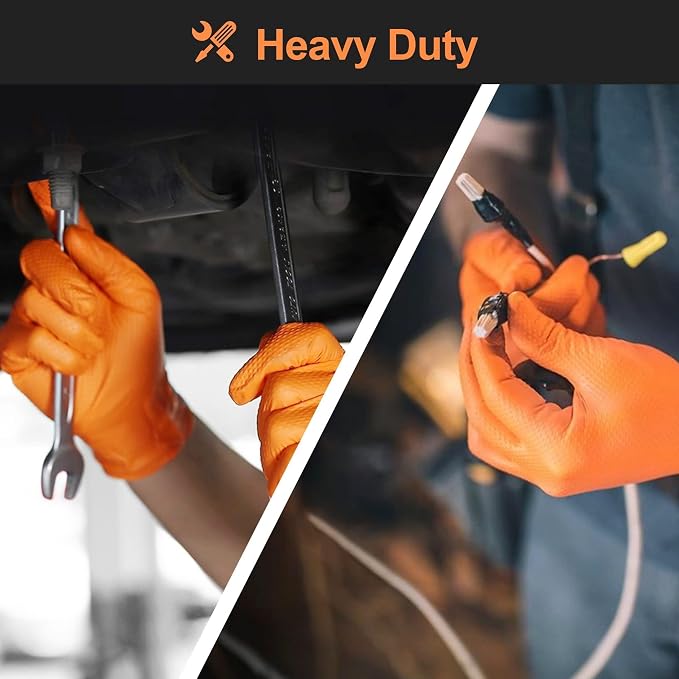 Heavy Duty Industrial Orange Nitrile Gloves, 8-mil, Gloves Disposable Latex Free with Raised Diamond Texture Grip, Powder Free, Rubber Glove, Mechanic Gloves,1000-ct Case (Medium)