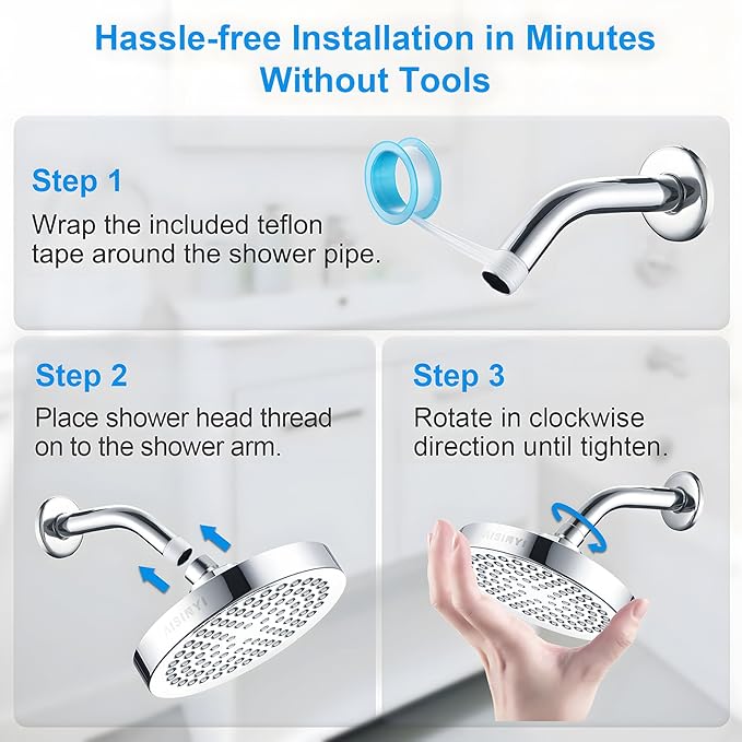 6" Rain Shower Head & 6" Shower Arm, Luxury Polished Chrome Finish | High Pressure 6 Inch Fixed Showerhead, Adjustable Replacement, 90 Nozzles, Removable Restrictor, Tool-Free Easy to Install