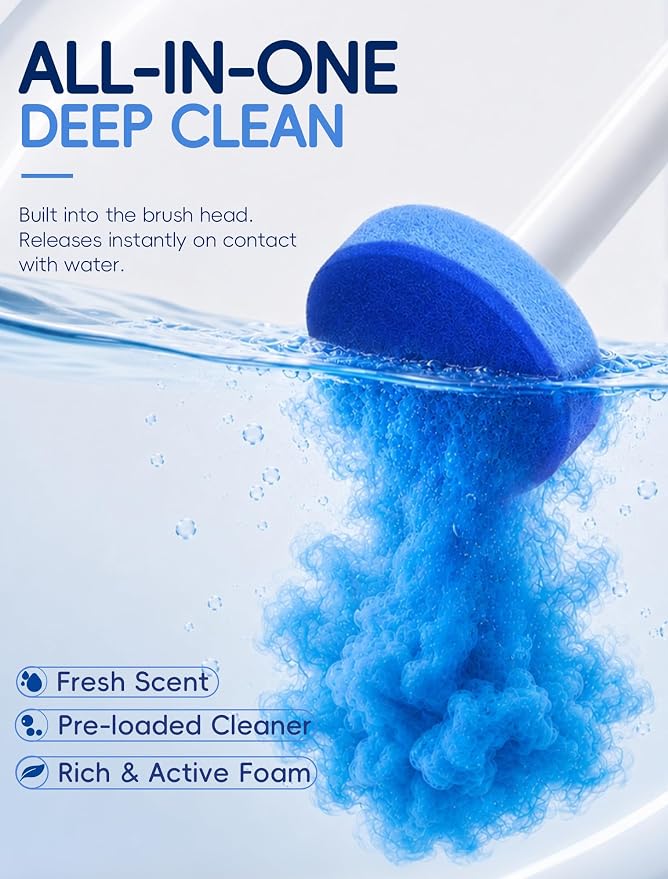 Disposable Toilet Brush System, Toilet Bowl Cleaning Wand with Lift-to-Open Refill Case, Blue Refill Heads and Freestanding Holder, 1 Wand and Holder Set with 35 Blue Refills