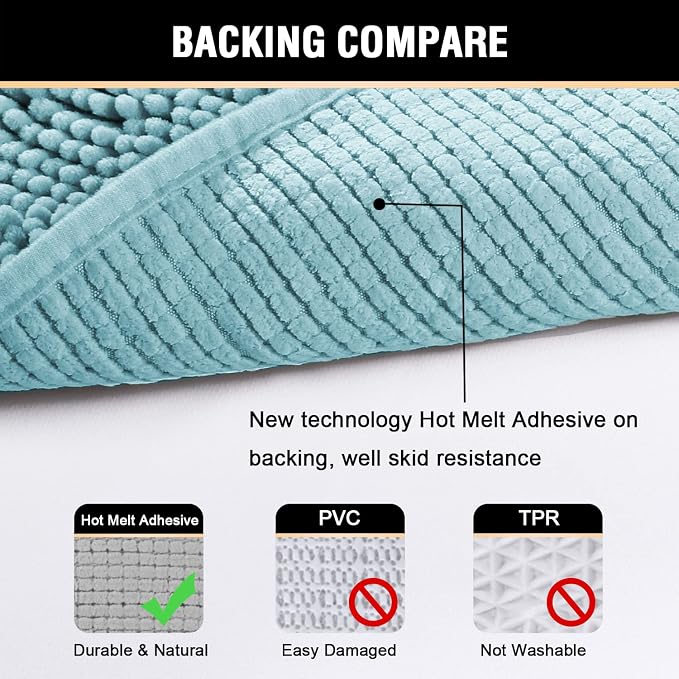 H.VERSAILTEX Microfiber Bath Rugs Chenille Floor Mat Ultra Soft Washable Bathroom Dry Fast Water Absorbent Bedroom Area Rugs, 20 x 32 - Inch, Aqua Haze