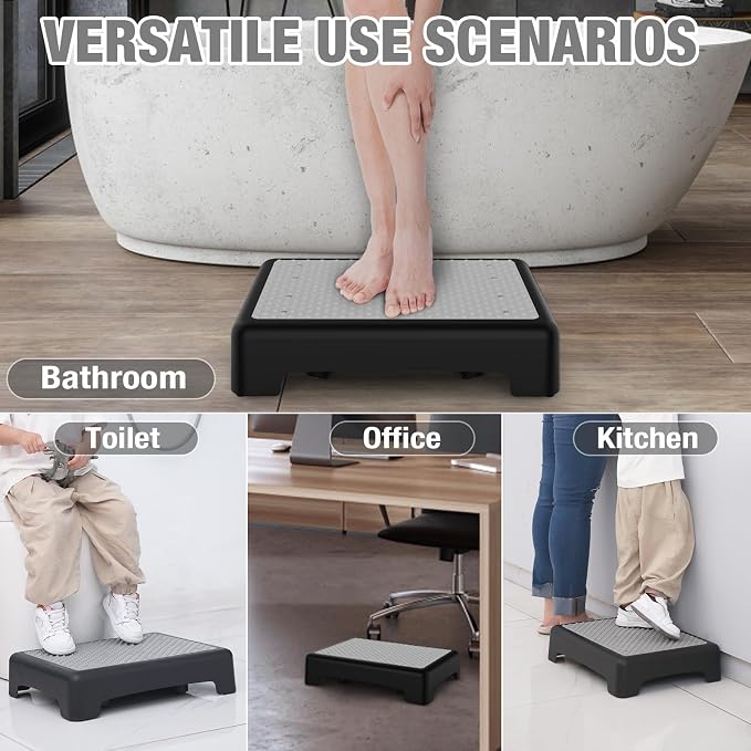 HBTower Mobility Step Stool for Adults & Seniors,Non-Slip Platform | Portable Riser, Safety Step for Car, Bedside, Office, Shower, Stairs, Gery