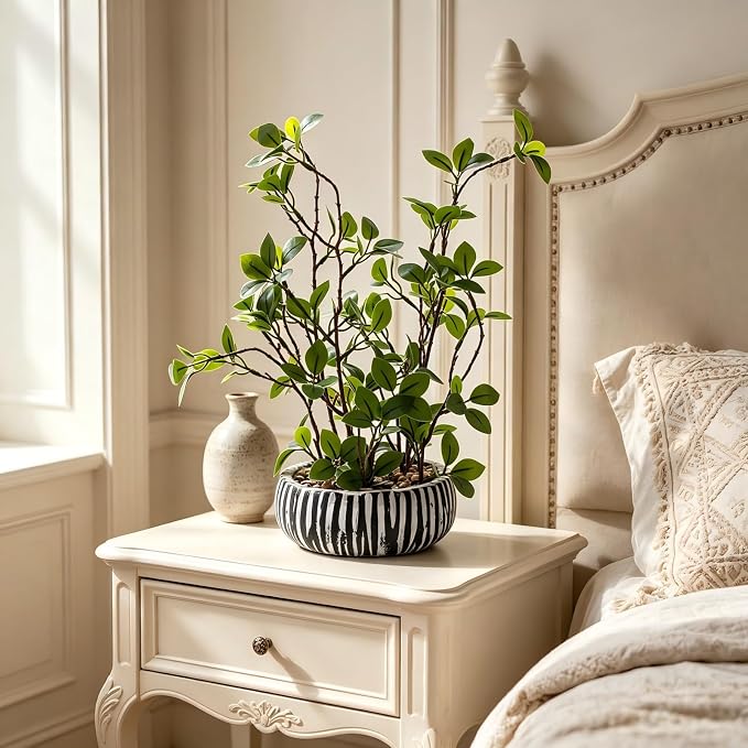 AlphaAcc 12 inch Artificial Potted Plants Indoor Office Desk Fiddle Leaf Fig Plant Plant Realistic Small Fake Farmhouse Plants for Home Kitchen Bathroom Bedroom Decor