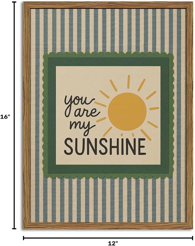 You are My Sunshine Wall Art Vintage Striped Quote Sign Wall Decor Picture Cute Sunshine Nursery Poster Canvas Painting Prints for Kids Living Room Bedroom 12x16 inch Wood Framed