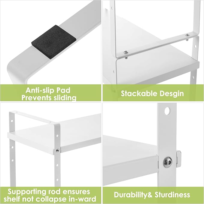 Across-Star Expandable Cabinet Shelf Organizer Rack, Stackable Kitchen Counter Storage Shelves Stand, Adjustable Height Pantry Shelf Spice Rack (White, 1 Pack)