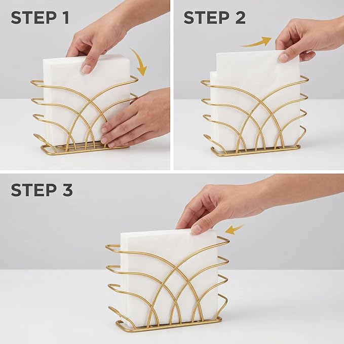 Napkin Holder for Table, Gold Iron Upright Paper Dispenser Caddy | Dinner Napkins, Lunch Napkins & Table Decor