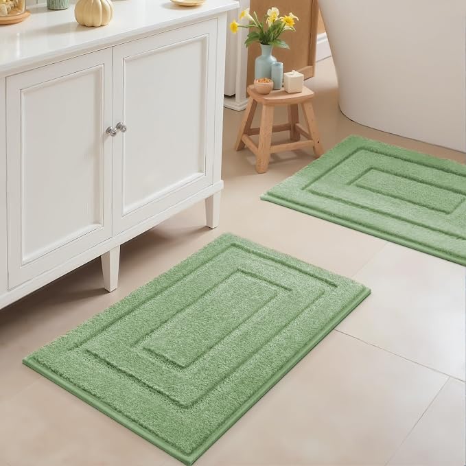 GRANNY SAYS Green Bathroom Rugs Set 2 Piece, Non Slip Microfiber Bath Mats | Soft microfiber with TPR backing, fast water absorption, machine washable 2 piece bath rug set for Tub, Shower, Toilet