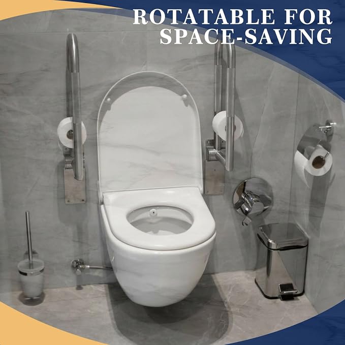 Zonon 2 Pack 30.3 Inch Handicap Grab Bars, Flip up Stainless Steel Toilet Safety Rails, Anti Slip with Paper Holder, Extra Long Bathroom Support Rail for Elderly Disabled Pregnant (Classic)