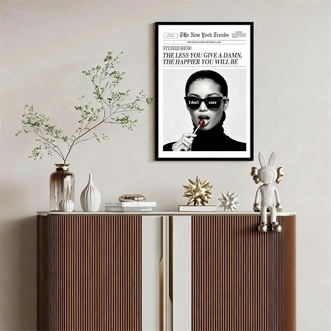 Modern Minimalist Newspaper Quotes Wall Art Black and White Feminist Inspirational Poster 08x10 inch Black Framed Mental Health Canvas Prints Trendy Room Aesthetic Wall Decor