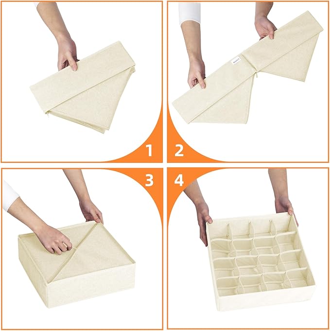 6 Pcs Drawer Organizer Clothes - 90 Cells Closet Organizers and Storage for Baby Nursery - Washable Fabric Dresser Organizer Dividers for Sock Underwear Bra Dorm Room Essentials (Beige)