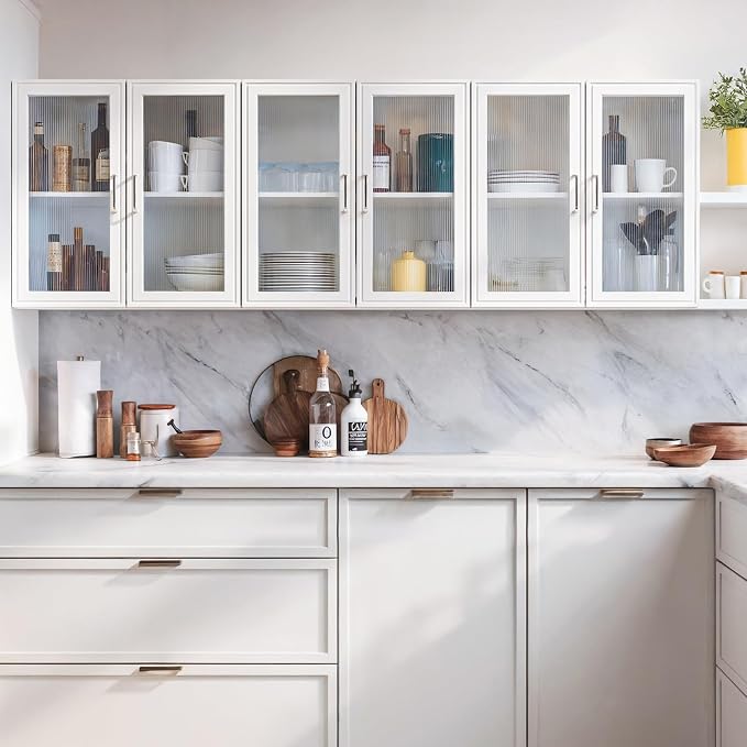 Furnaza Set of 3 White Kitchen Wall Storage Cabinet with Acrylic Glass Door | Upper Wall Cabinets with Adjustable Shelf for Bathroom,Garage,Laundry Room,72"W x 12"D x 24"H