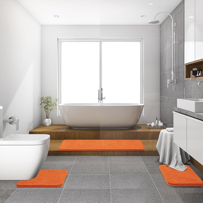 MIULEE Fall Orange Bathroom Runner Rugs Soft Microfiber Bath Mat 16x48 Inch | Absorbent, Non Slip, Quick Dry, Fluffy Bath Rugs for Bathroom Floor Tub Showers, Machine Washable