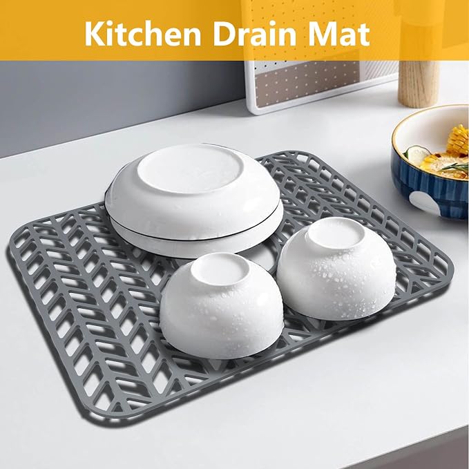 Sink Protectors for Kitchen Sink 16.2"×12.5" Center Drain Sink Mat | Various sizes and styles,Protector for sinks and dish,Withstand to 500F,Food-grade silicone ,raised feet,Dishwasher Washing