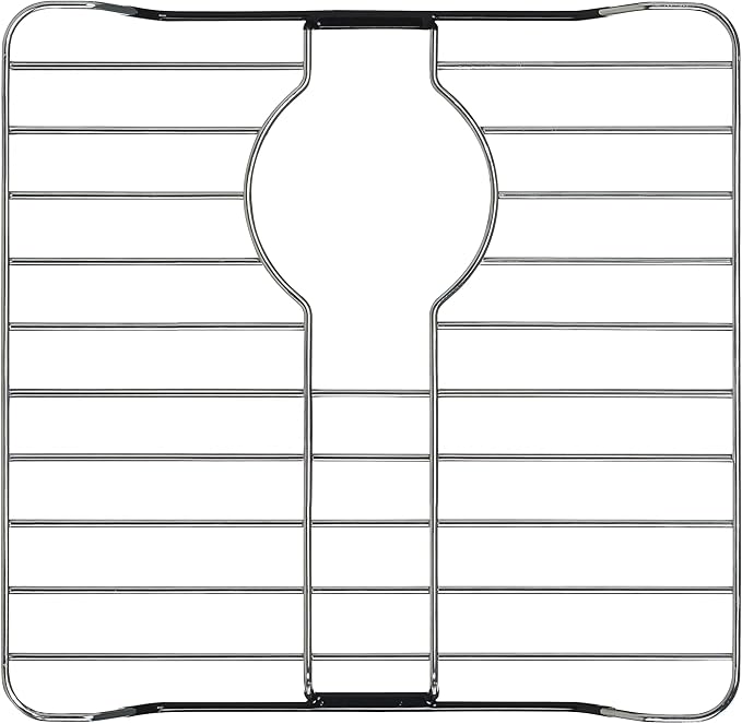 SunnyPoint 304 Stainless Steel Sink Protector Rack With Rear Drain Hole – Rust-Resistant Grid for Kitchen Sink Bottom, Scratch Prevention - Rear Drain Hole Required (13.11" X 11.61")