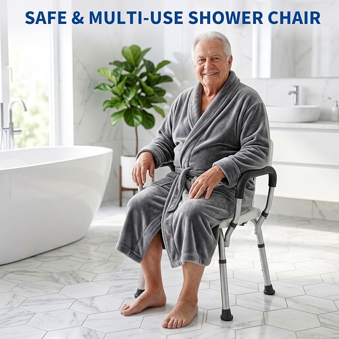 Shower Chair for Inside Shower, Adjustable Bathroom Seat with Back and Arms for Inside Tub, Bathtub Chairs for Seniors Elderly and Disabled