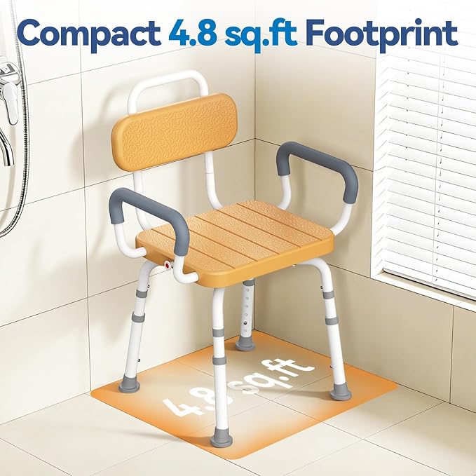 Loyoda Swivel Shower Chair with Removable Arms & Back, Fits Small Bathrooms | Adjustable-Height Rotating Shower Bench – Safety Stool Design, Ideal for Seniors and the Disabled, in Brown