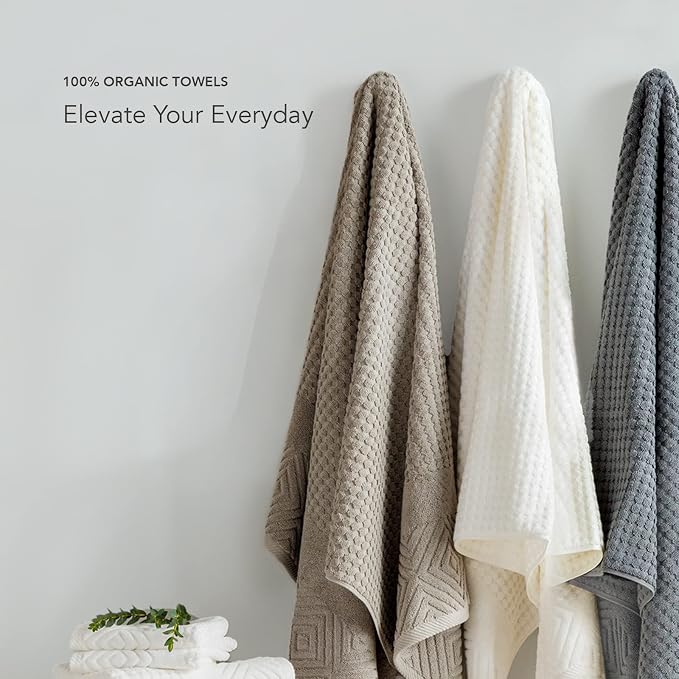 Texere 100% Organic Cotton Jacquard Towel Sets (Black (Diamond), 4 Bath Towels)