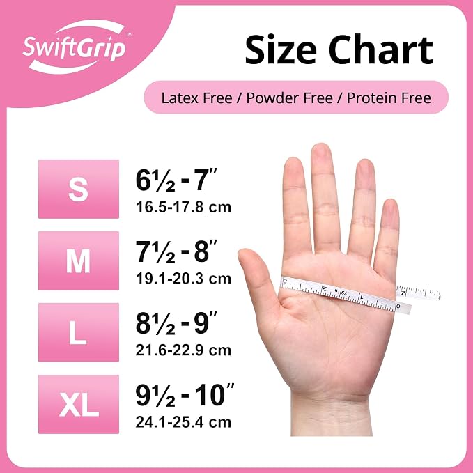 SwiftGrip Nitrile Exam Gloves, 4 Mil, Cherry Blossom, Food Safe Gloves Disposable Latex Free, Powder Free