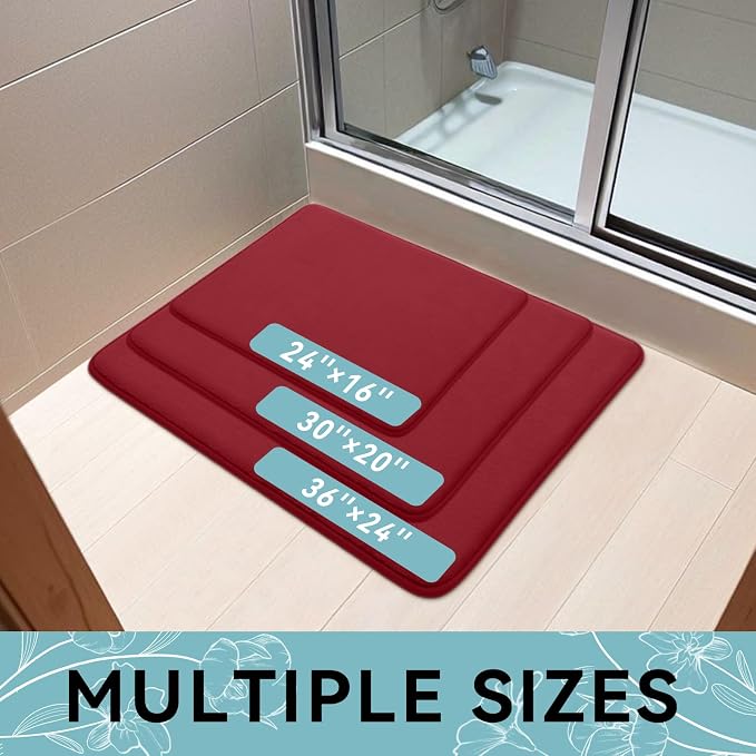 Smiry Memory Foam Bath Mat 44x24, Extra Soft and Absorbent Bathroom Rugs | Burgundy, Quick Dry Machine Washable Non-Slip Bath Mat for Bathroom Floor, Shower and Tub