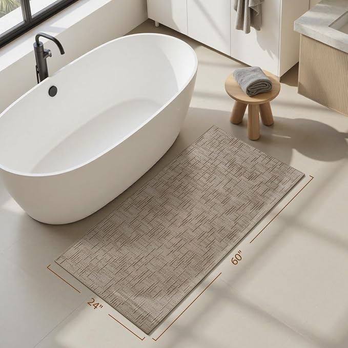 AMOAMI Bath Mat Non Slip Super Absorbent Quick Dry Bath Mats for Bathroom Floor Rubber Backing Washable Bathroom Rugs Modern Woven Jacquard Mat, Beside Tub Bath Rugs, 2' x 5', Brown