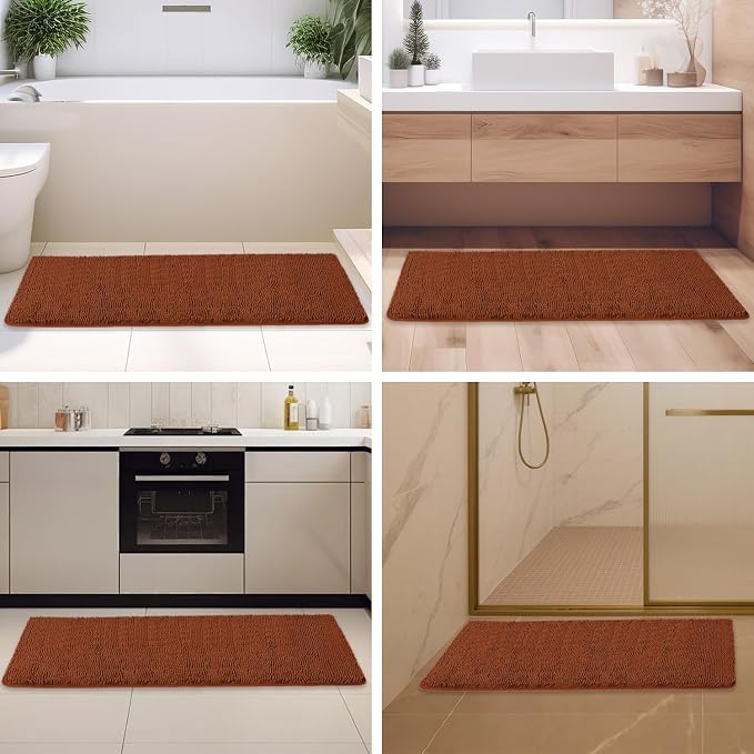 Rust Bathroom Rugs – Absorbent and Washable Bath Mat, Non-Slip, Thick Soft Chenille Bath Rugs for Bathroom Floor, Shower, Sink - 26" x 44"
