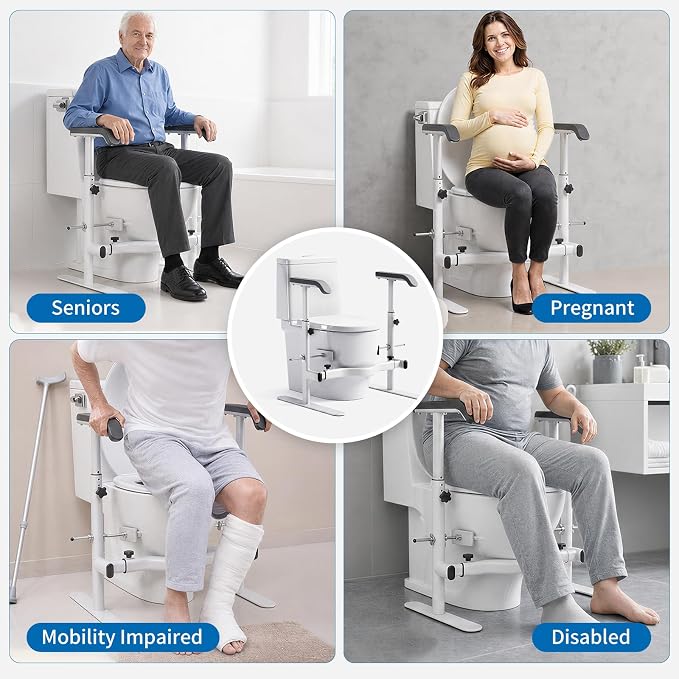Toilet Safety Rails for Seniors, Toilet Safety Frame & Rails | Toilet Handles for Elderly, Handicap, Post Surgery, Adjustable Width and Height, Max 330lbs Fit Any Toilets