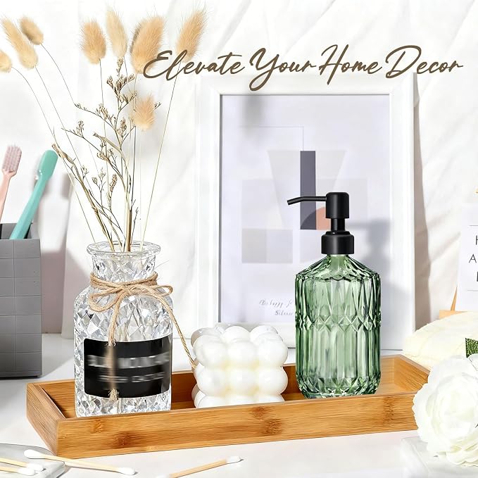 COHOSEGE 17 Oz Green Glass Kitchen Soap Dispenser for Dish Soap, 2 Pack Bathroom Soap Dispenser Set with Black Rust Proof Pump for Lotion, Hand soap or Body Wash