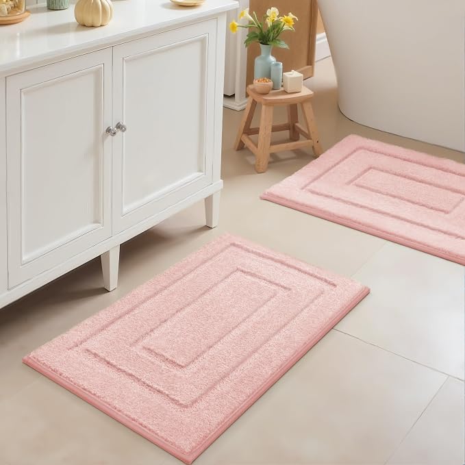 GRANNY SAYS Pink Bathroom Rugs Set 2 Piece, Non Slip Microfiber Bath Mats | Soft microfiber with TPR backing, fast water absorption, machine washable 2 piece bath rug set for Tub, Shower, Toilet