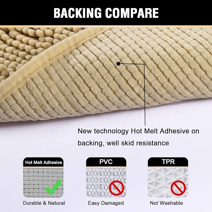 H.VERSAILTEX Microfiber Bath Rugs Chenille Floor Mat Ultra Soft Washable Bathroom Dry Fast Water Absorbent Bedroom Area Rugs, 24 x 42 - Inch, Beige