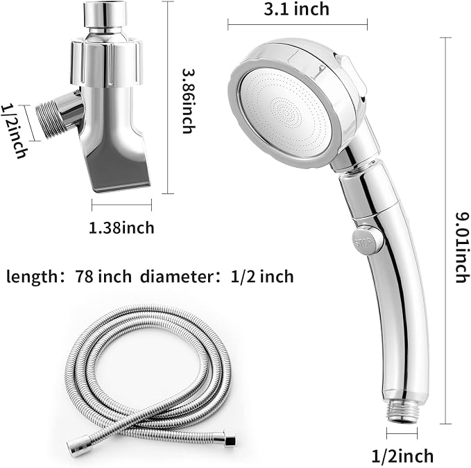 Marbrasse High Pressure Shower Head with Hose and Holder, 3-Settings Handheld Showerhead with Push Switch and Button to Control Water Flow for Saving Water,Removable Camper Shower Head