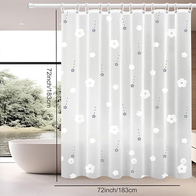 TIKABC Shower Curtain Liner, 4G PEVA Shower Liner, Plastic Waterproof Shower Curtains, 72x72 inch with Grommet Holes 3 Magnetic Weights