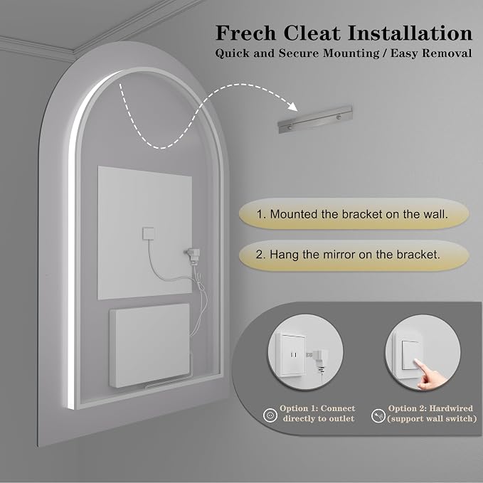22x32 Inch Arched LED Bathroom Mirror with Lights | Lighted Bathroom Vanity Mirror for Wall, Dimmable Backlit, Anti-Fog, Shatterproof, Memory, ETL Listed