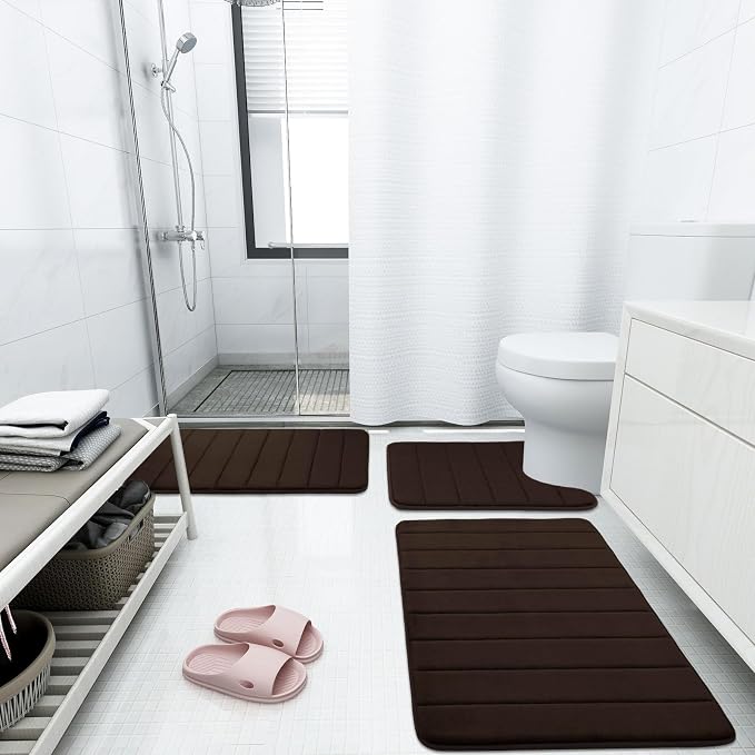 Buganda Memory Foam Bath Mat 60 x 24, Ultra Soft Absorbent Bathroom Rugs | Brown, Machine Washable Quick Dry Bath Mats for Bathroom Floor, Shower and Tub, Home Decor Accessories