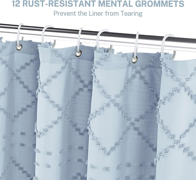Siiluminisoy Fog Blue Boho Shower Curtain, 72 x 72 Tufted Chevron Textured Striped Modern Farmhouse Minimalist Cloth Shower Curtain for Bathroom