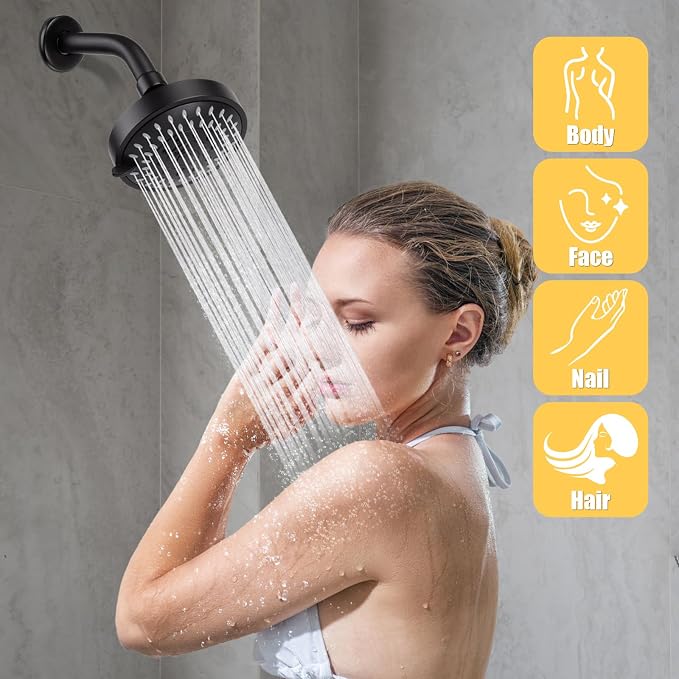 AISOSO High Pressure Rain Shower Head 2PCS 5 Modes 4.1 Inch Matte Black | Low Water Pressure Compatible, Powerful Spray Fixed Showerhead for a Relaxing Indoor & Outdoor Shower