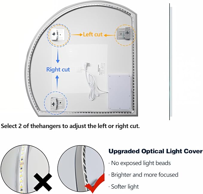 Niccy Half Moon LED Mirror for Bathroom, 40" Backlit + Front Lit Lighted Semi Round Makeup Mirrors for Wall, Anti-Fog, Dimmable 3-Colors, Memory Function, Shatterproof Smart Vanity Mirror
