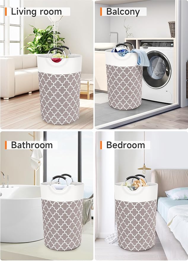Large Laundry Basket, 115L Tall Collapsible Hamper with Handles, Khaki | Freestanding Laundry Hamper, Waterproof Dirty Clothes Storage Bag for College, Bathroom, Foldable Washing Bin for Travel