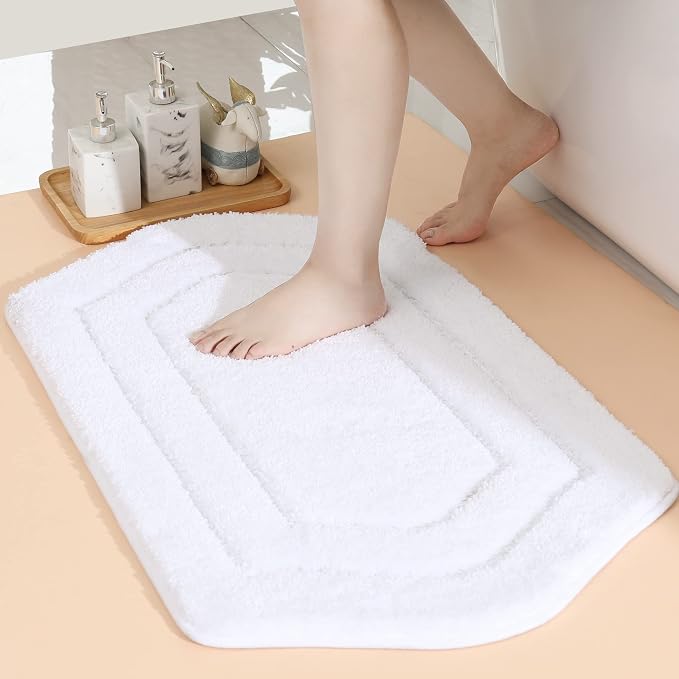 COSY HOMEER Non-Slip Bath Mat Extra Thick Absorbent Plush Washable | 24"x36" White Non-Slip Extra Thick Plush Absorbent Machine Washable Bath Mat Bathroom Rug Floor Tub Shower